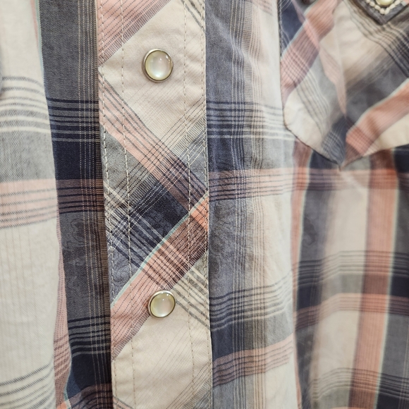 Wrangler Vintage Brush Popper Western Plaid Pearl Snap Shirt Mens Medium/Large - Picture 3 of 7